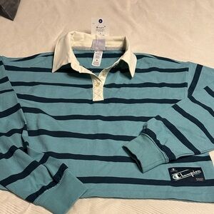 Champion Teal and Navy Striped Polo